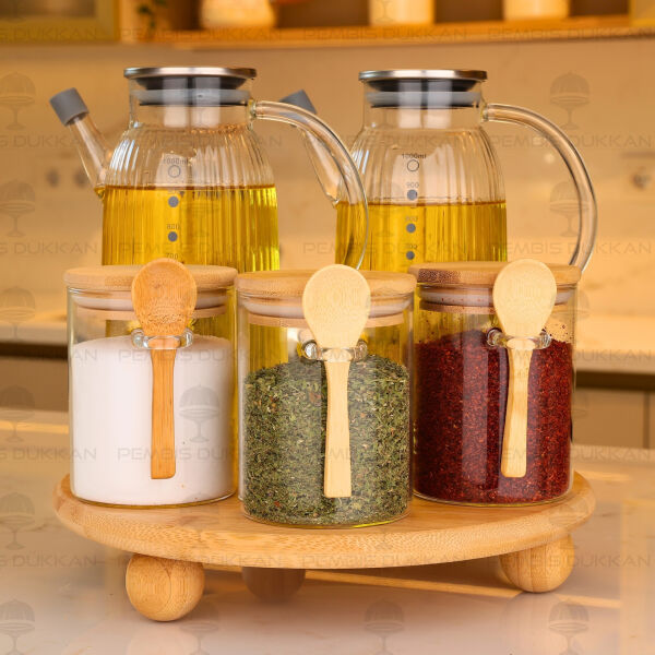 5li Bambu Standlı Ocak Yanı Yağdanlık Kombin Set 160