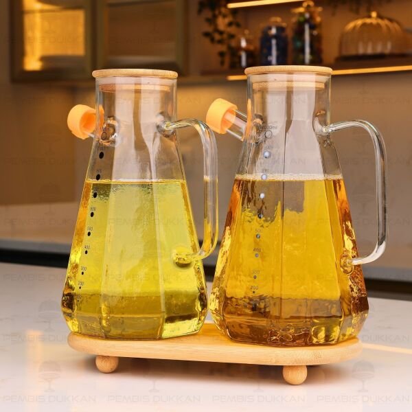 Bambu Altlıklı, 2li Köşeli Bambu Yağdanlık Set (Gla12 + 1526)