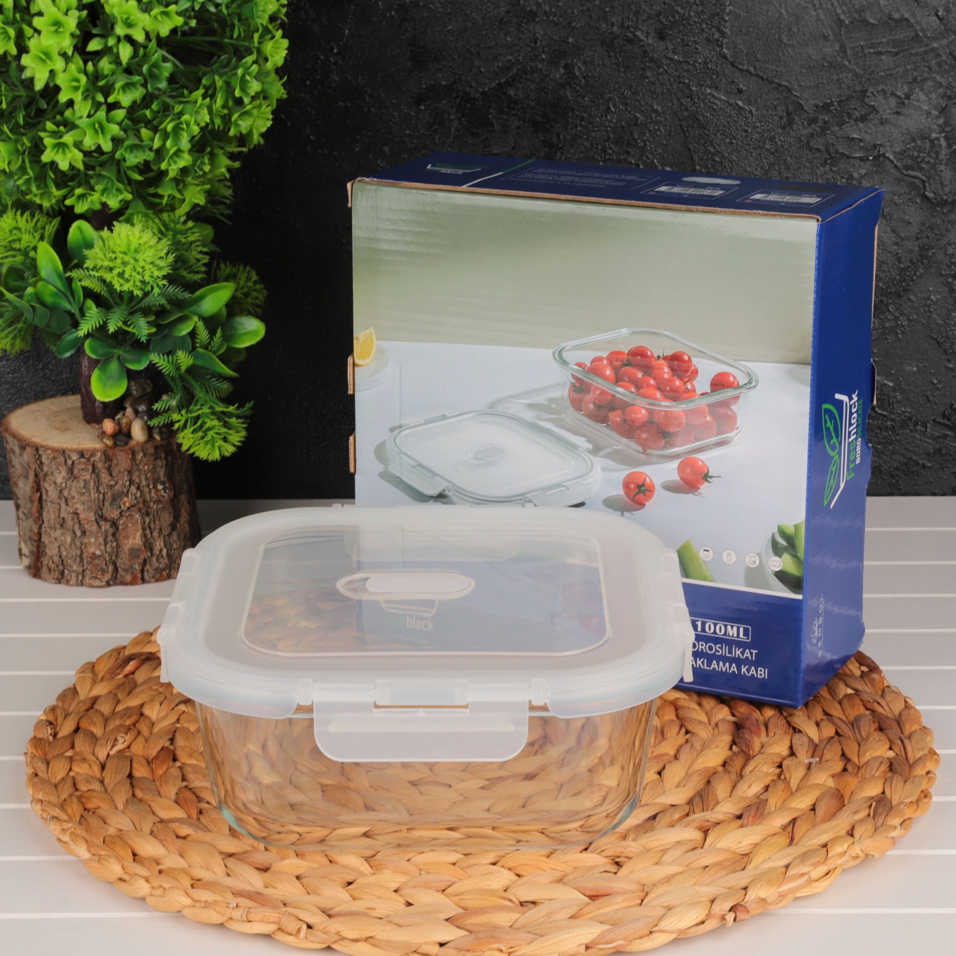 Freshlock Kare 1100ml Vakumlu, Kilitli Cam Saklama Kabı
