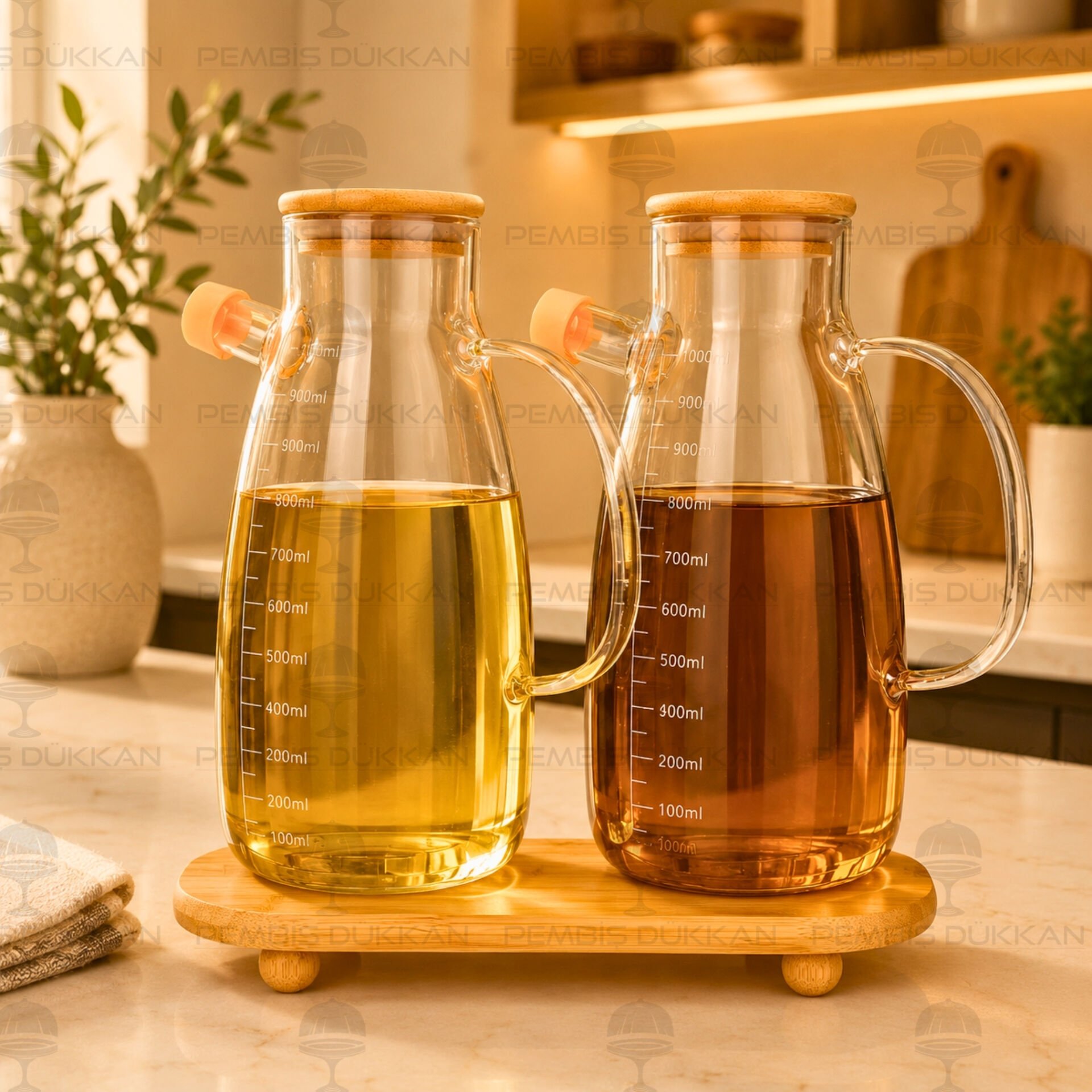 Bambu Altlıklı, 2li Milo Bambu Yağdanlık Set (1113 + 1526)