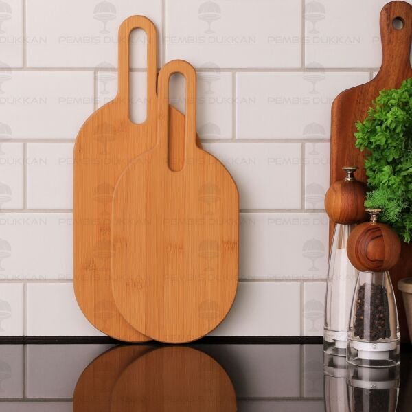 Bambu Oval Kulplu Peynir Tabağı & Tezgah Arkası Pano (7b34)