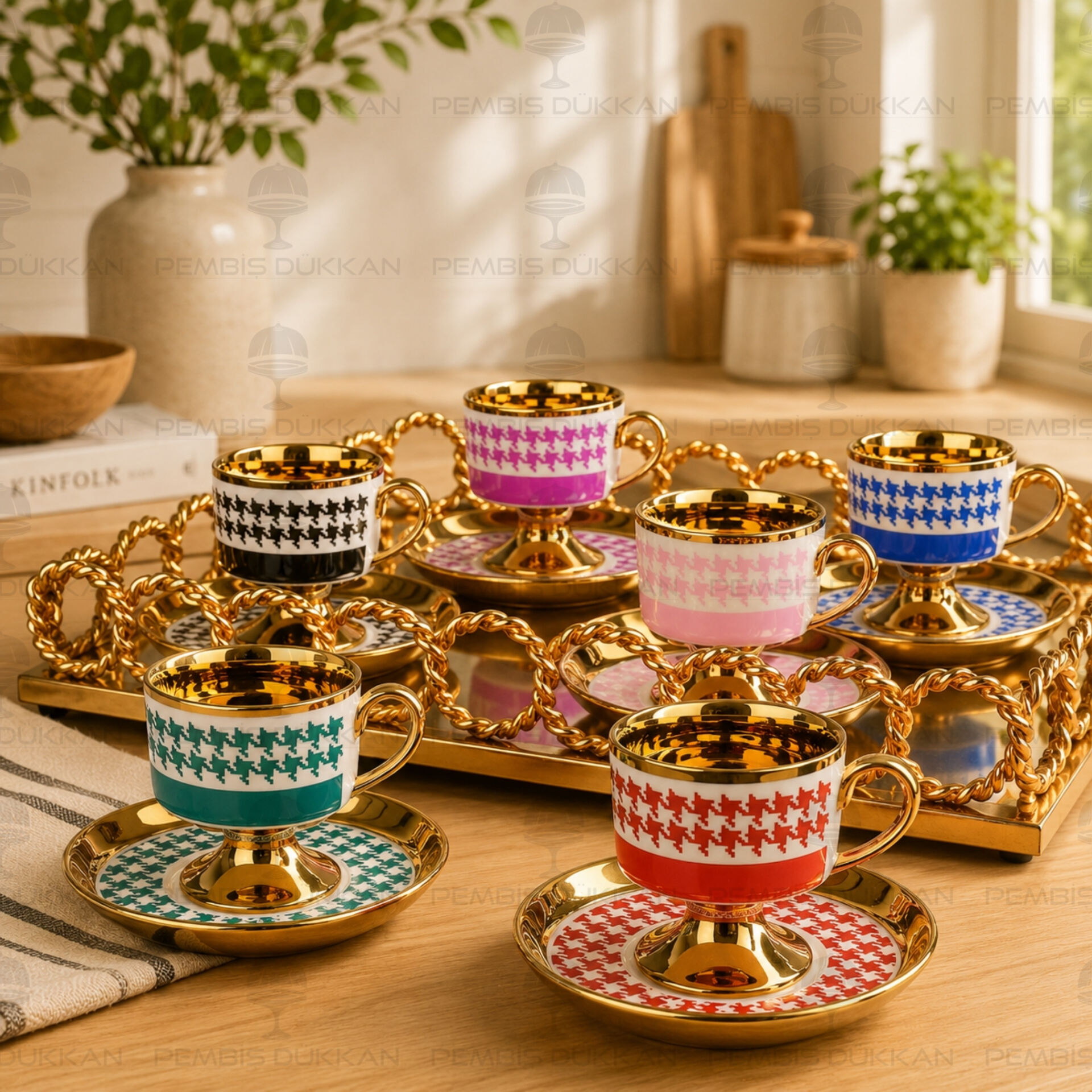 6 Kişilik Ksv Ayaklı Juliet İçi Goldlu Fincan Takımı