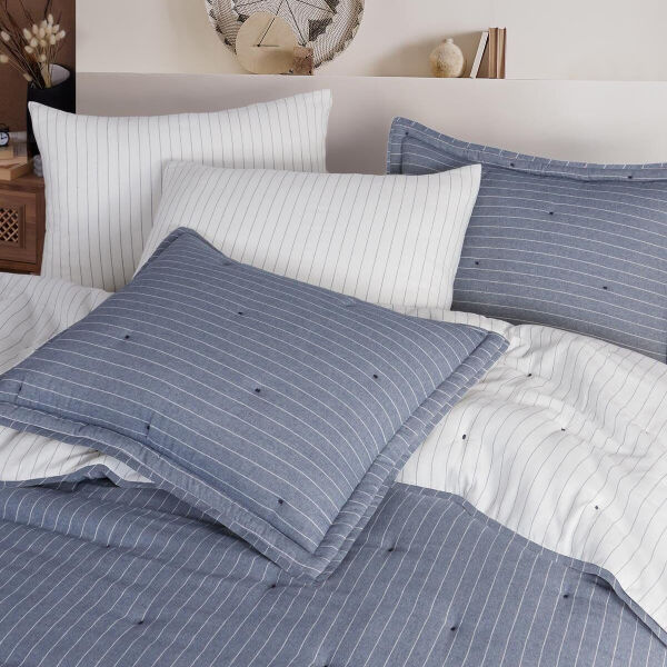 Soft Dreams Çift Kişilik Natural Yatak Örtü Seti - İndigo