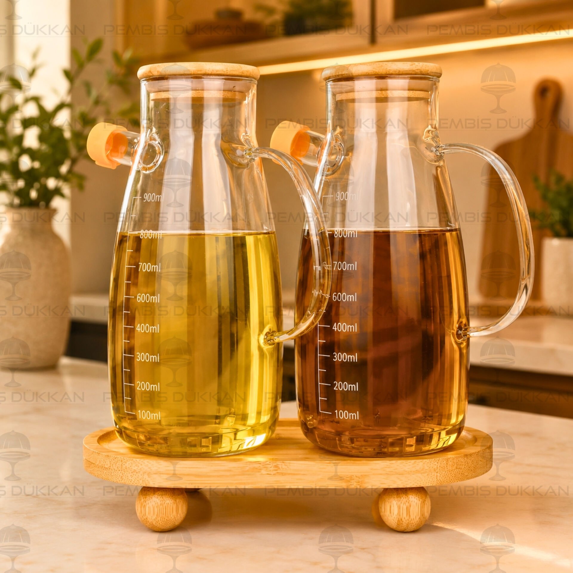 Bambu Altlıklı, 2li Milo Bambu Yağdanlık Set (1113 + 1094)