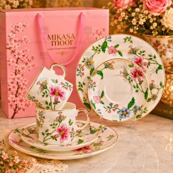 Florid 6 Parça 2 Kişilik Pasta Tabaklı Çay Fincan Takımı