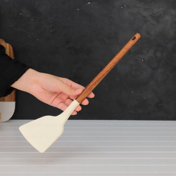 Akasya Saplı Krem Silikon Dikey Spatula (1201)