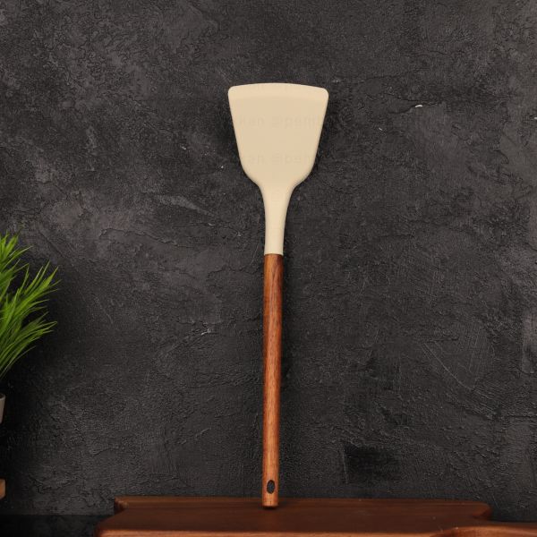 Akasya Saplı Krem Silikon Dikey Spatula (1201)