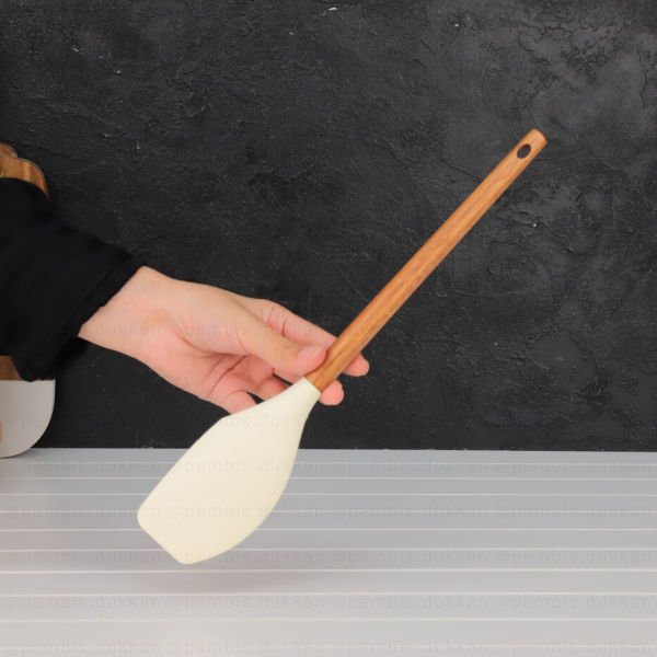 Akasya Saplı Krem Silikon Yan Spatula (1198)