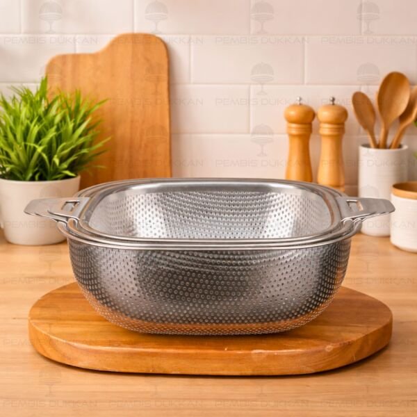 22cm Kare Kulplu, Çelik Süzgeç (Szg363)