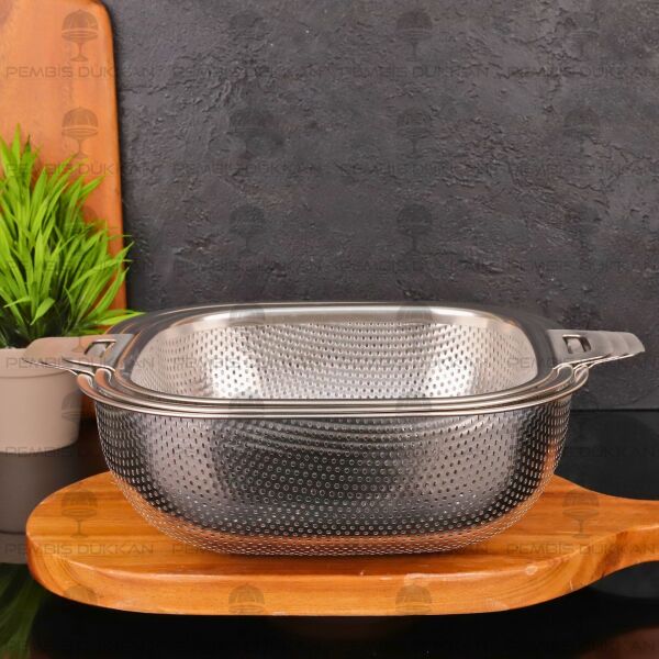 22cm Kare Kulplu, Çelik Süzgeç (Szg363)