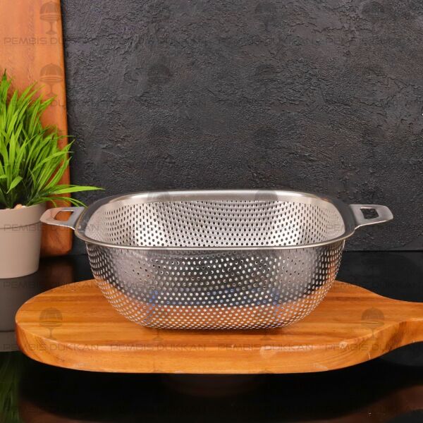 22cm Kare Kulplu, Çelik Süzgeç (Szg363)