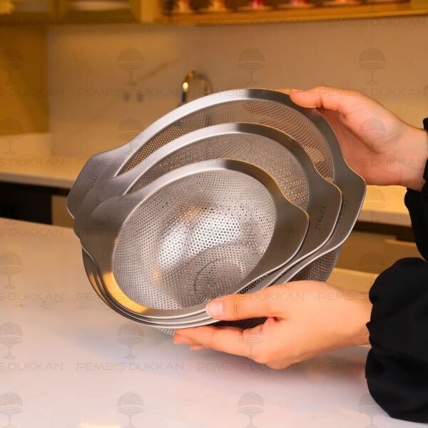 18-22-26 cm Sieve 3lü 18/10 Paslanmaz Çelik Süzgeç Set
