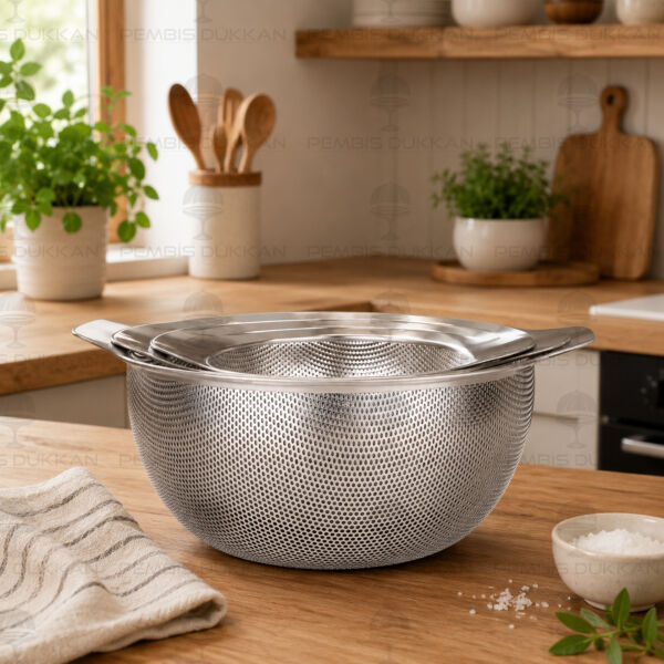 18-22-26 cm Sieve 3lü 18/10 Paslanmaz Çelik Süzgeç Set