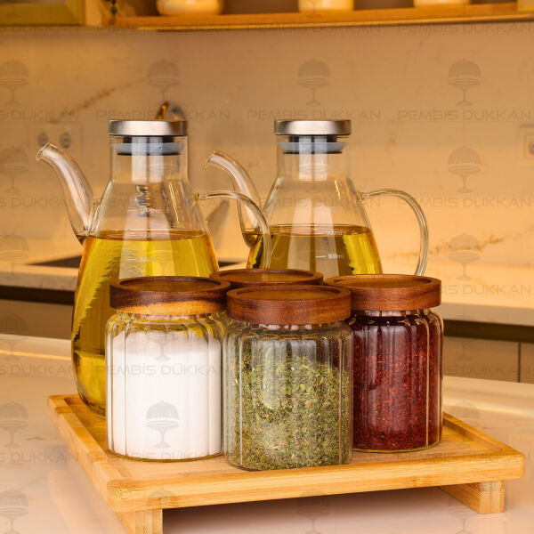 6lı Bambu Standlı Ocak Yanı Yağdanlık Kombin Set 207