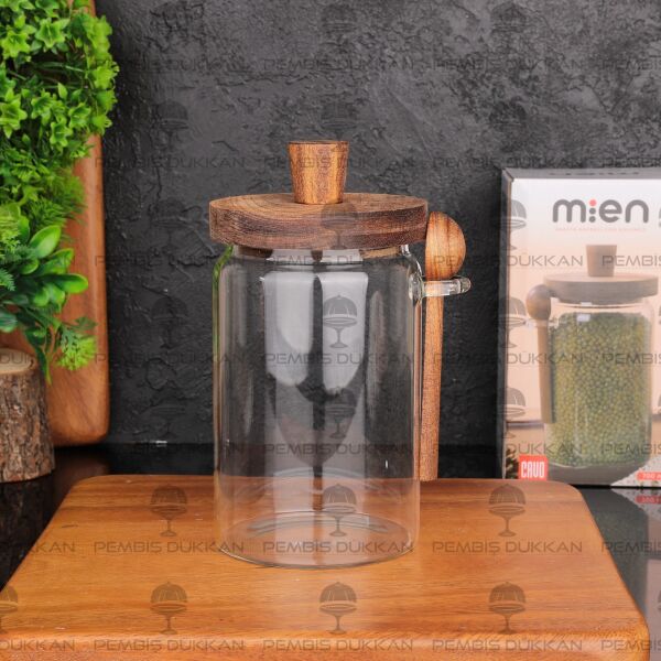 Nomi 700ml Kaşıklı, Akasya Kapaklı Kavanoz (Bor 0106)