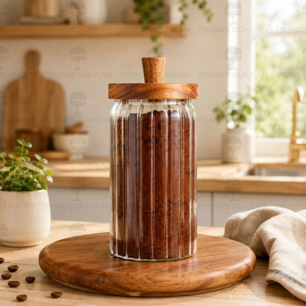 Valore 950ml Akasya Kapaklı Çizgili Kavanoz (Bor 0122)