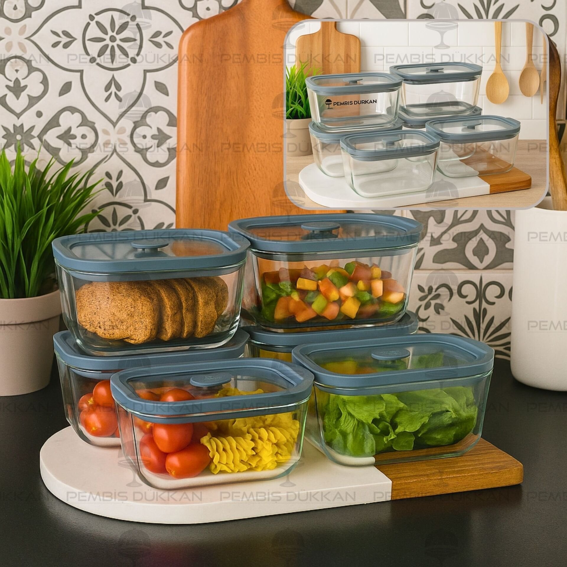 6lı Gri 470ml Silikon Vakumlu, Cam Saklama Kabı (3h01g)