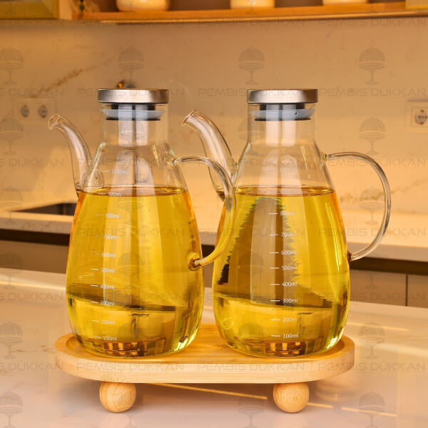 Bambu Altlıklı, 2li Milagra Metal Yağdanlık Set (Gla017 + 1094)