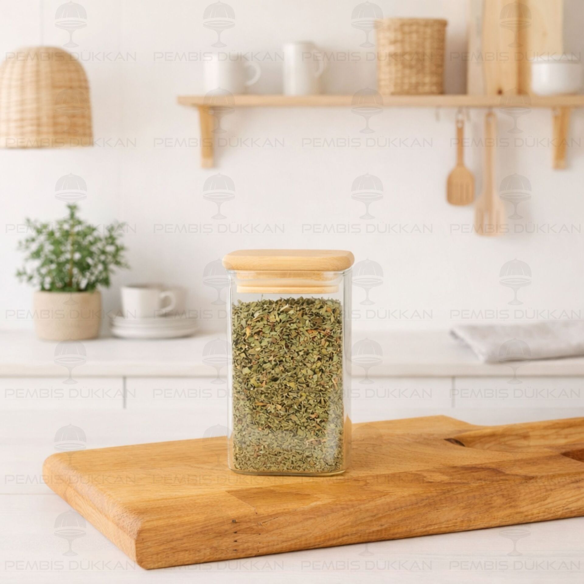 1 Adet 250ml Kare Bambu Kapaklı Baharatlık (1349)