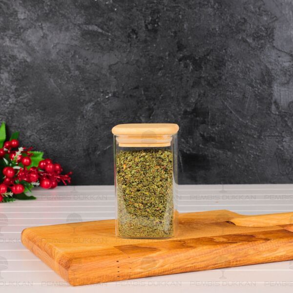 1 Adet 250ml Kare Bambu Kapaklı Baharatlık (1349)