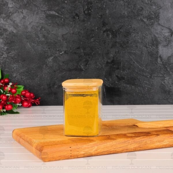 1 Adet 200ml Kare Bambu Kapaklı Baharatlık (1348)