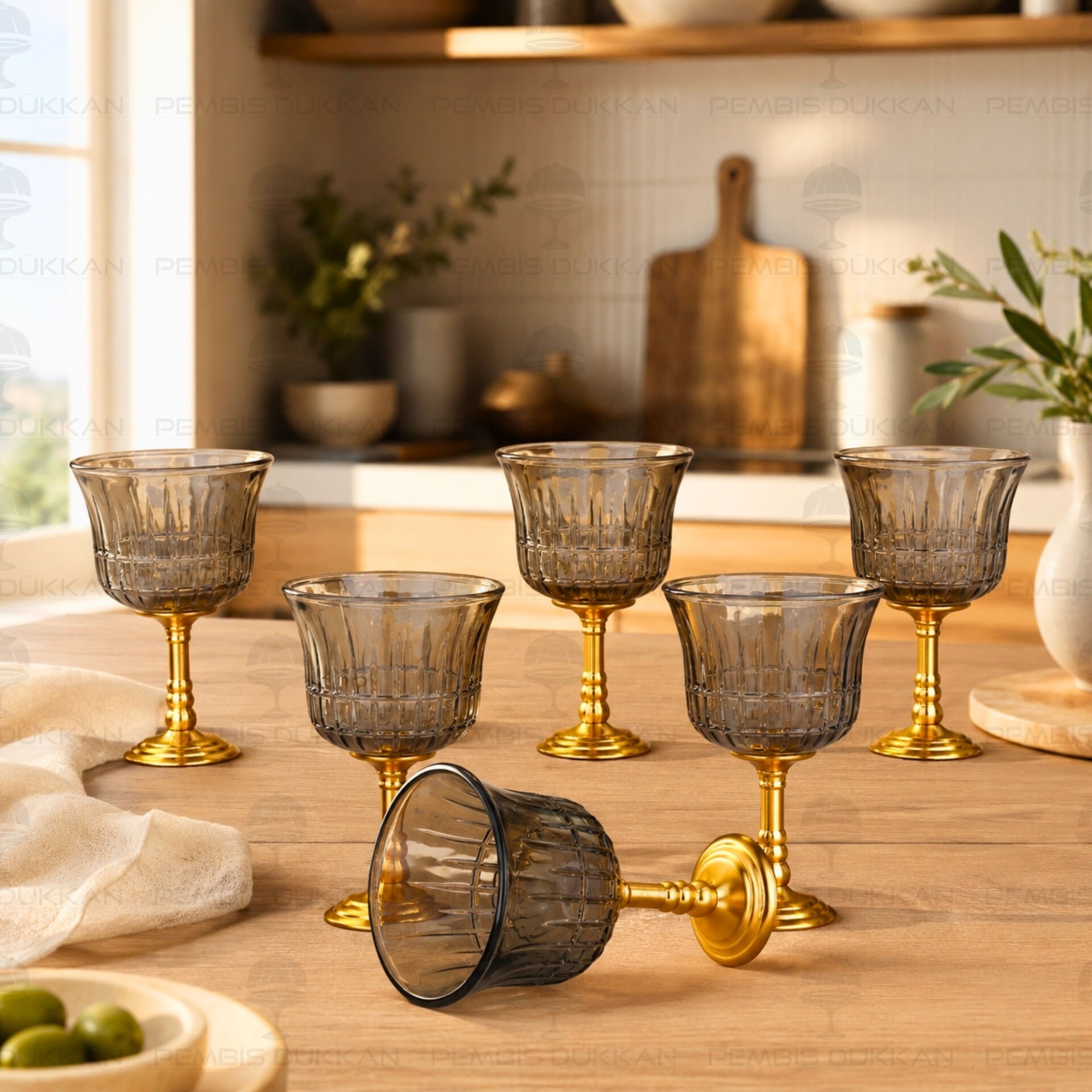 Gold Ayaklı Füme 6 Kişilik Kahve Yanı Kadeh