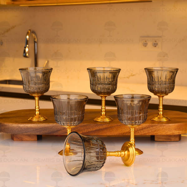 Gold Ayaklı Füme 6 Kişilik Kahve Yanı Kadeh