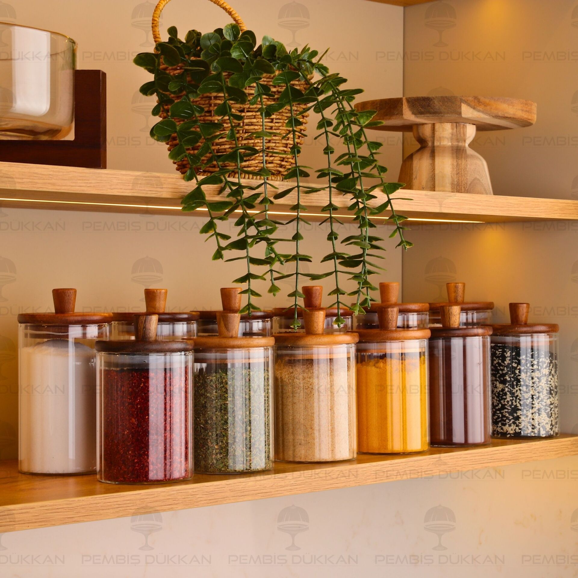 12li Verona Akasya Kapaklı Baharatlık Kavanoz Set (Bor0112-0113)