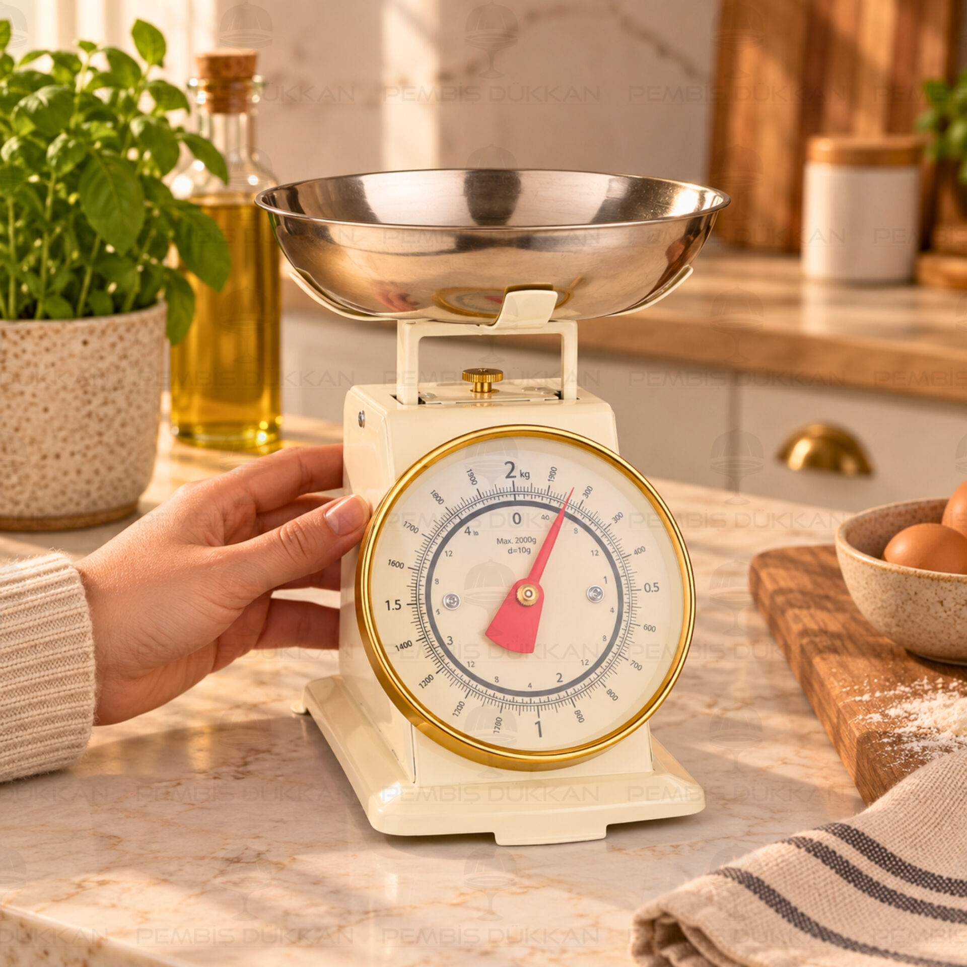 Krem Gold Detaylı Retro Mutfak Terazisi (1t04)