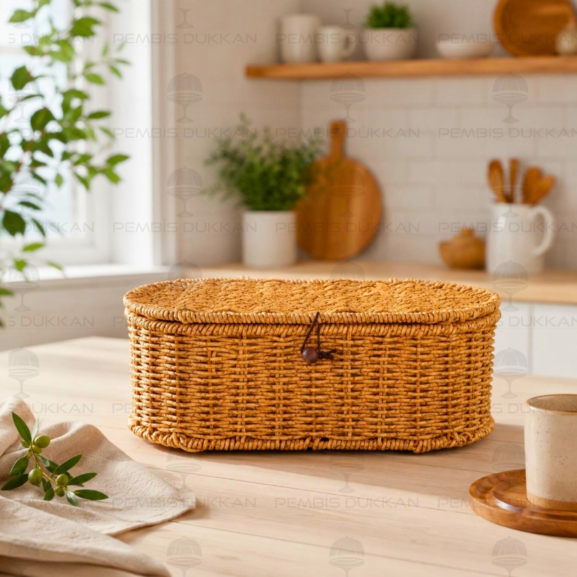 Rattan Oval Kapaklı Organizer Kutu (1189)