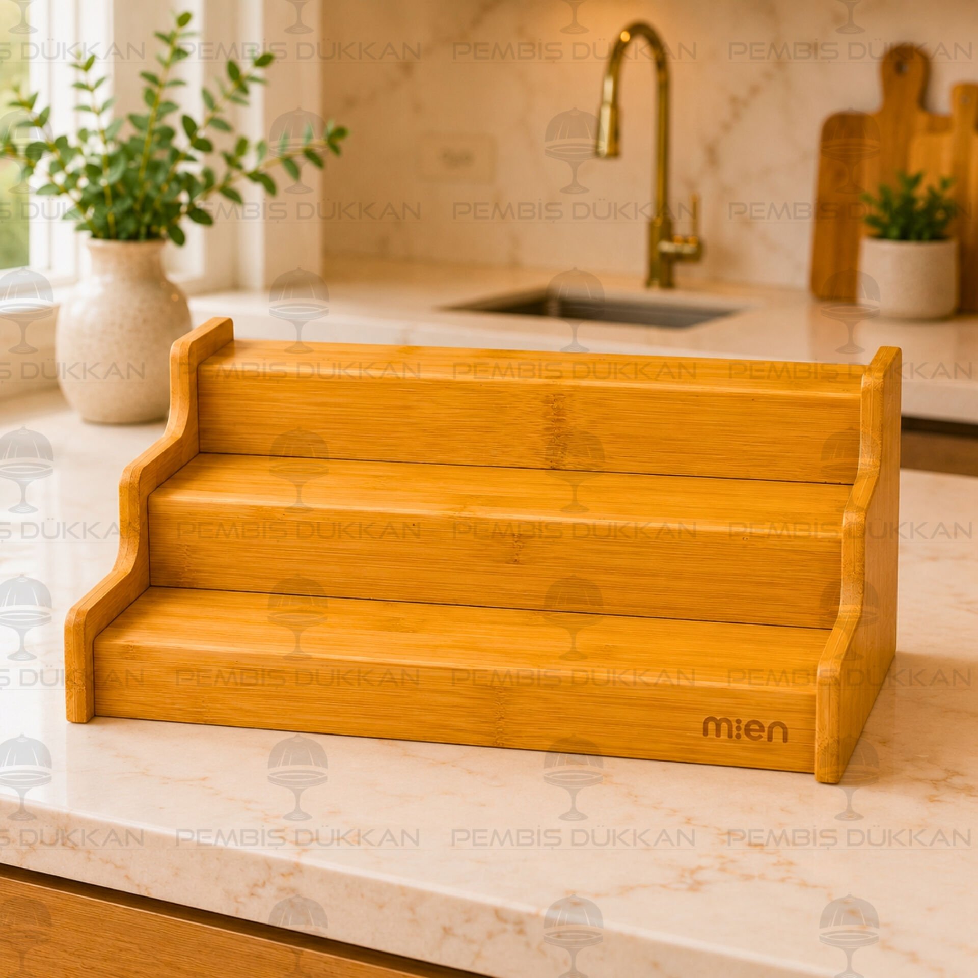 Bambu 3 Basamaklı Tezgah Üstü, Baharat Standı (330)