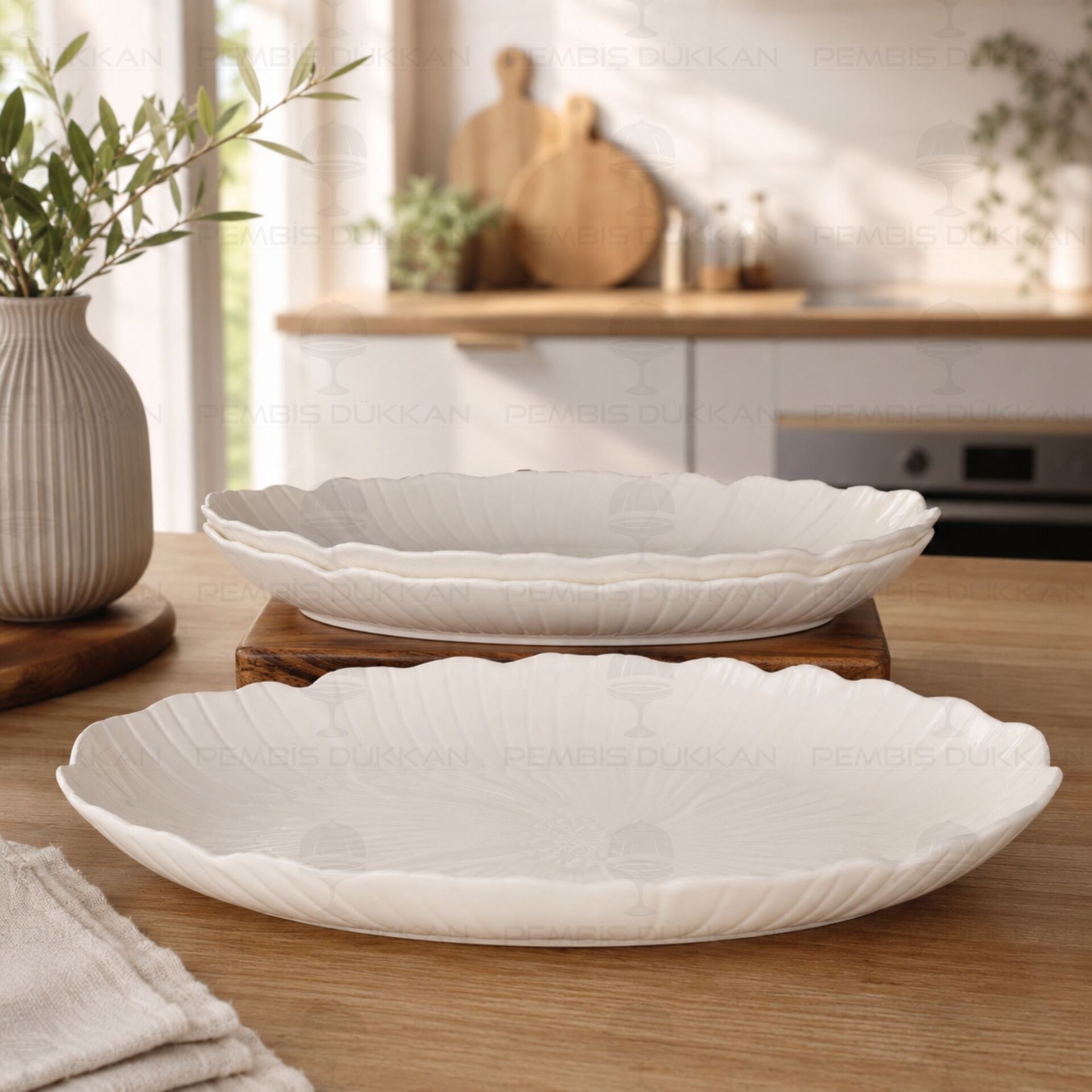 Rose 2li Beyaz Porselen Oval Porselen Masa Ortası Kahvaltılık Ara Servis (26107)