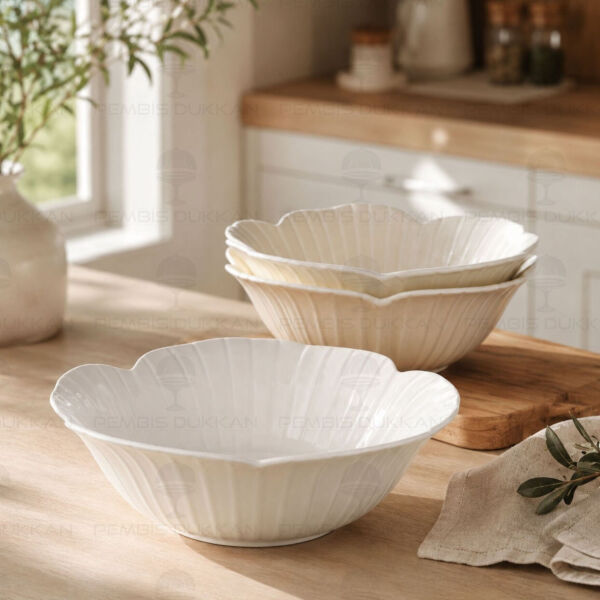 Rose Beyaz Porselen 2li 21cm Porselen Derin Masa Ortası Salata & Meze Servis (26105)