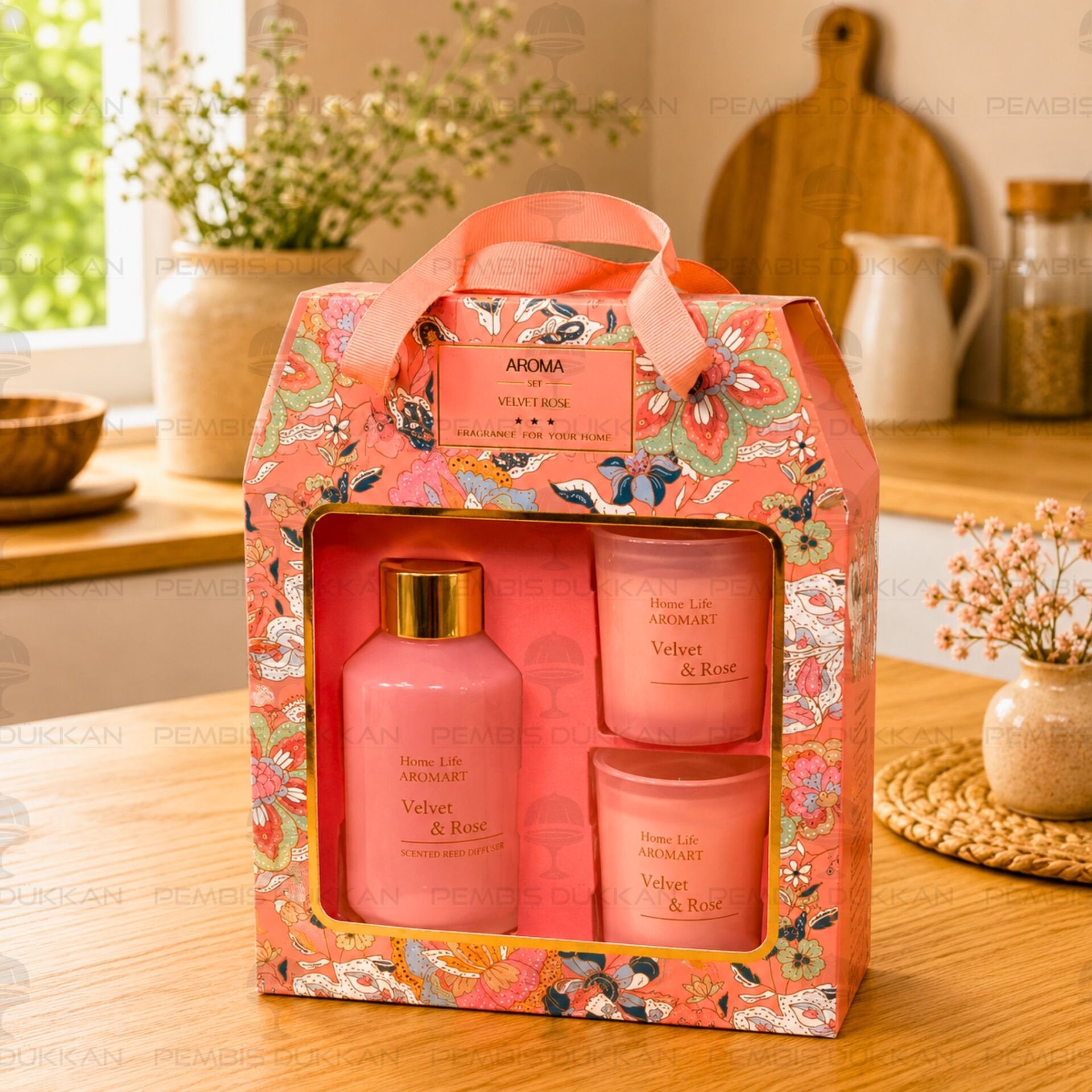 3 Parça Velvet Rose Oda Kokulu Mumlu Set