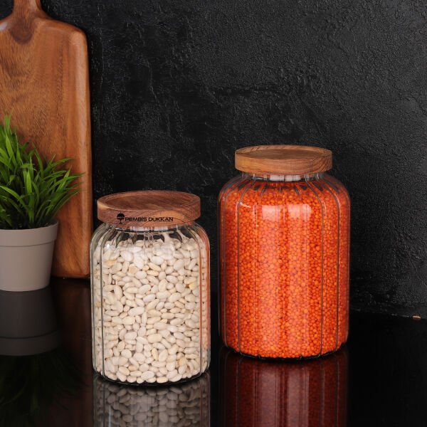 Cury Menny 1200ml Akasya Kapaklı, Çizgili Kavanoz (1s09)