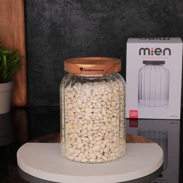 Cury Menny 1200ml Akasya Kapaklı, Çizgili Kavanoz (1s09)