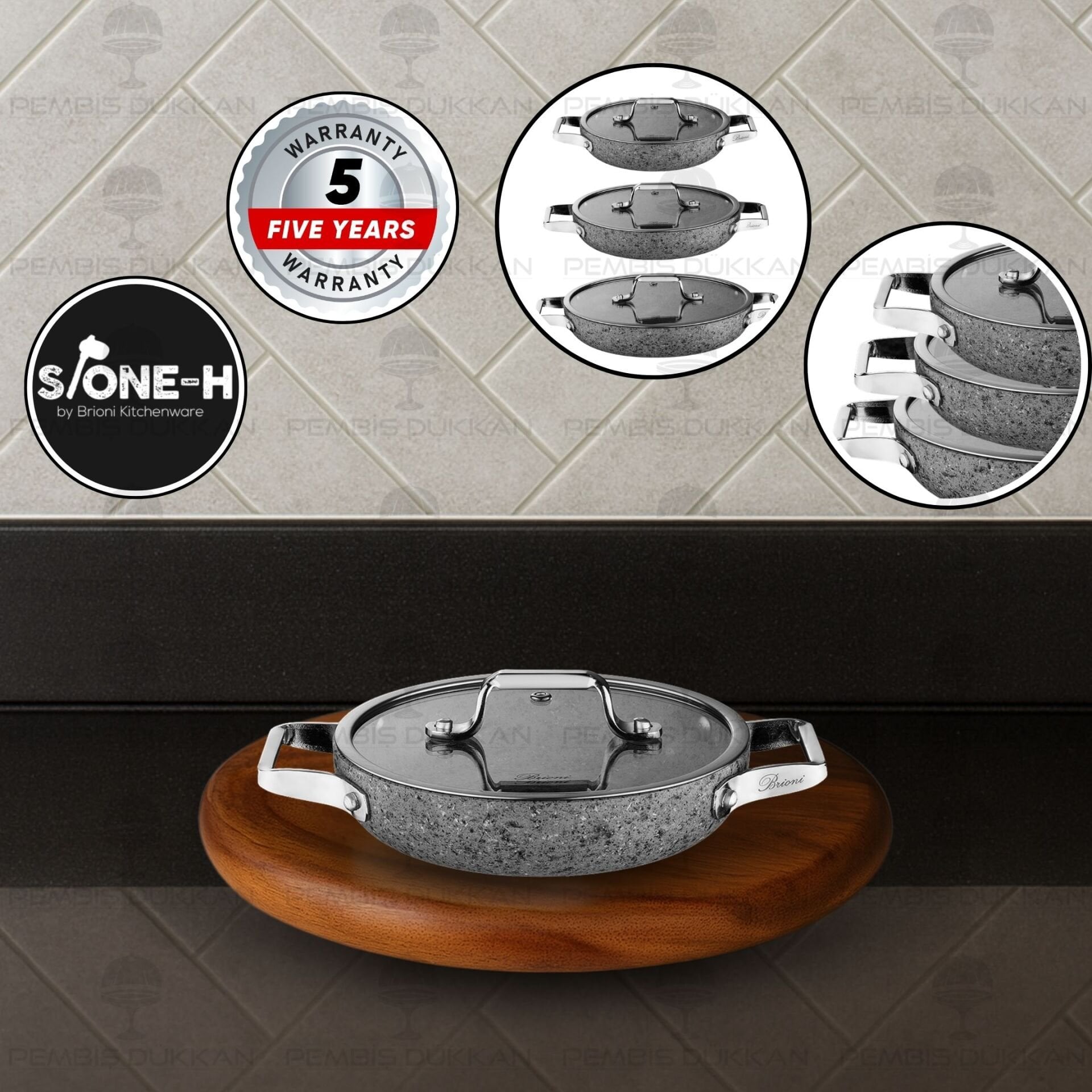 Brioni Stone-Age Gri 20 Cm Sahan Tencere