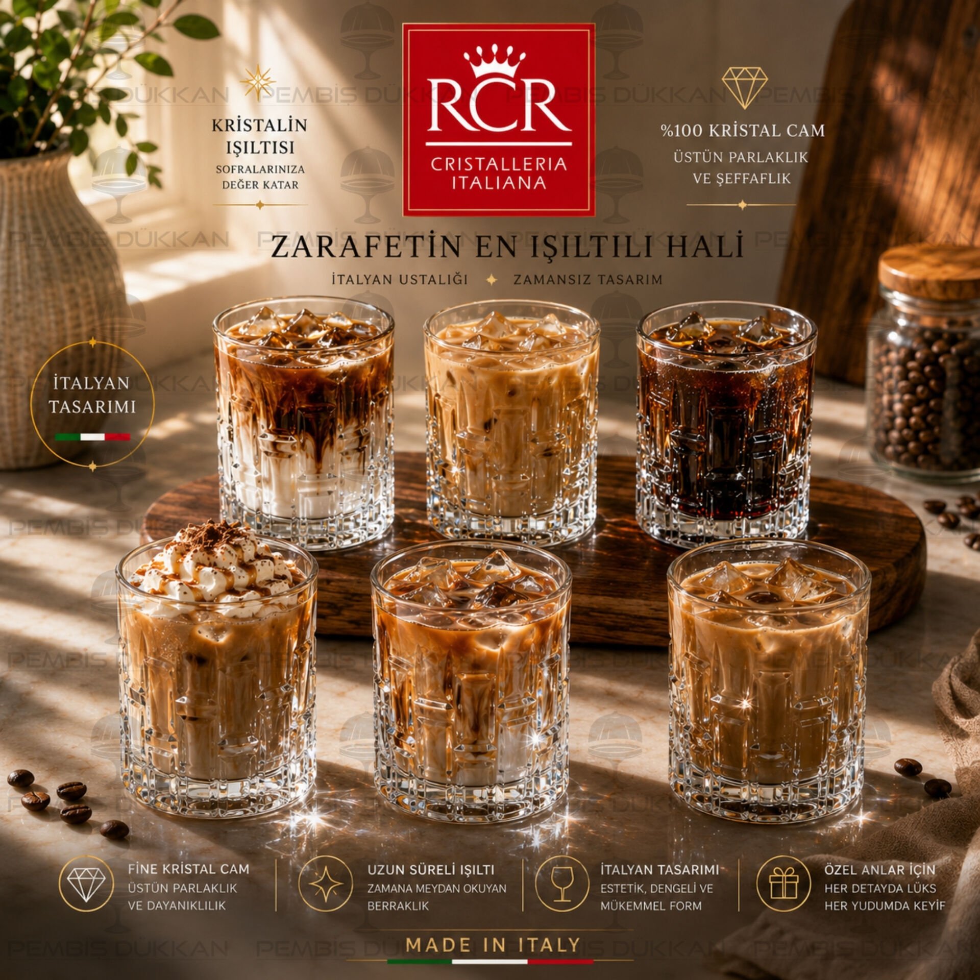 RCR Cristalleria Italiana Etna 6lı Kısa Meşrubat Bardağı 330 ml