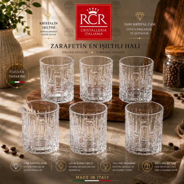 RCR Cristalleria Italiana Etna 6'lı Kısa Meşrubat Bardağı 330 ml