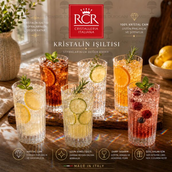 RCR Cristalleria Italiana Timeless 6lı Uzun Meşrubat Bardağı 440 ml