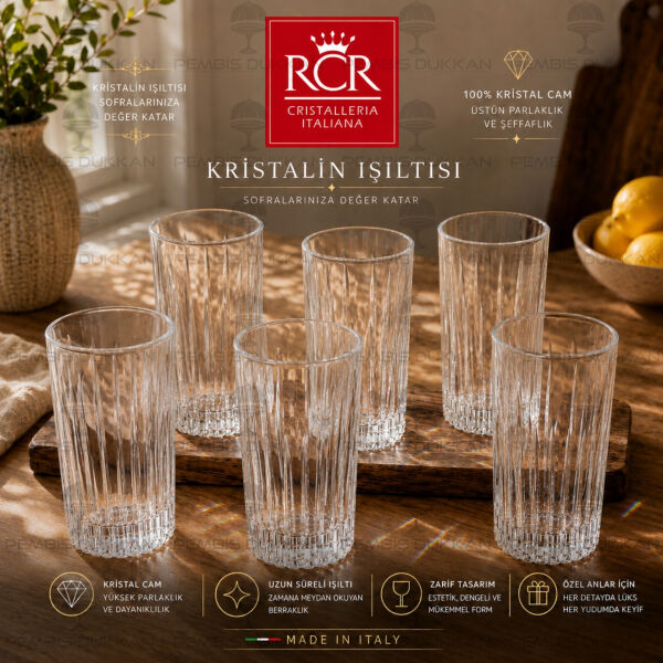 RCR Cristalleria Italiana Timeless 6lı Uzun Meşrubat Bardağı 440 ml