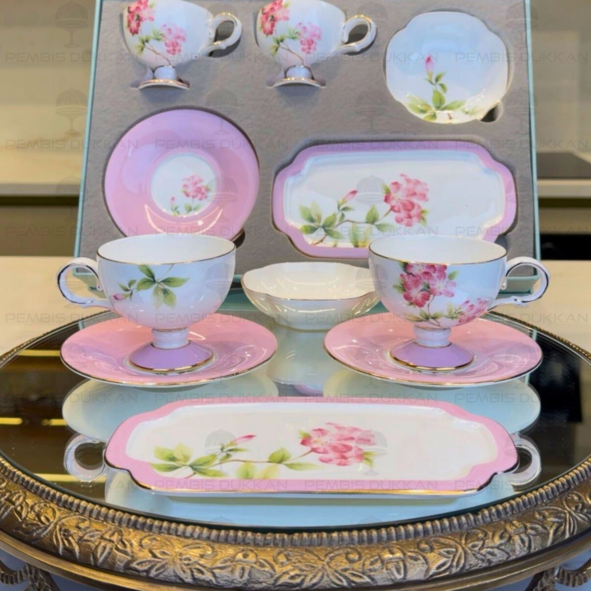 Pembe Royal Charme-Veronıca 2 Kişilik Sunumluklu Kahve Fincan Takımı (Roy-0100)