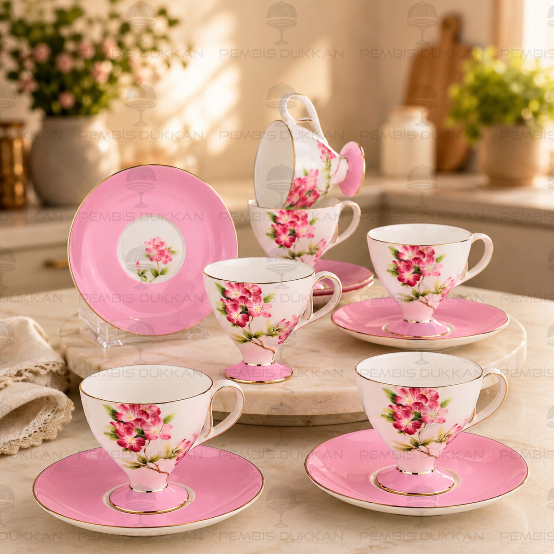 Pembe Royal Charme-Veronıca 6 Kişilik Kahve Fincan Takımı (Roy-0110)