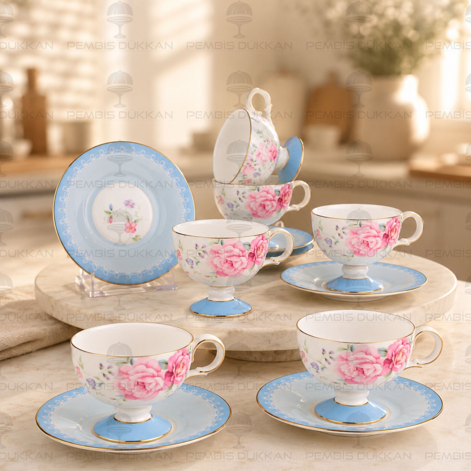 Mavi Royal Charme-Veronıca 6 Kişilik Kahve Fincan Takımı (Roy-0106)