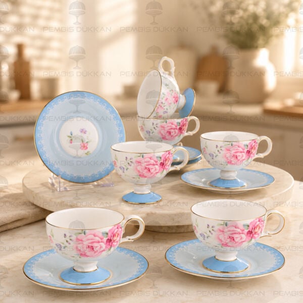 Mavi Royal Charme-Veronıca 6 Kişilik Kahve Fincan Takımı (Roy-0106)