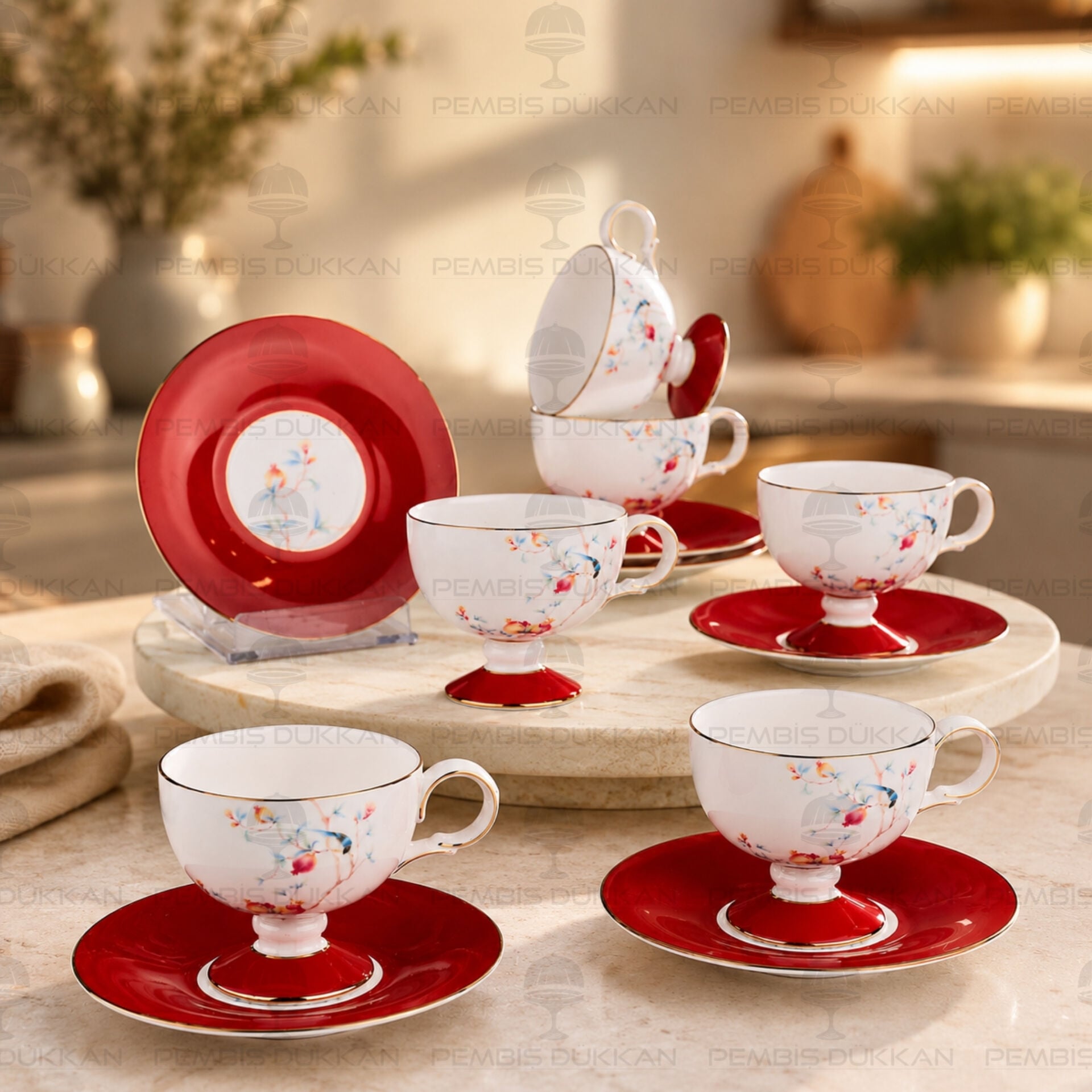 Kırmızı Royal Charme-Veronıca 6 Kişilik Kahve Fincan Takımı (Roy-0107)