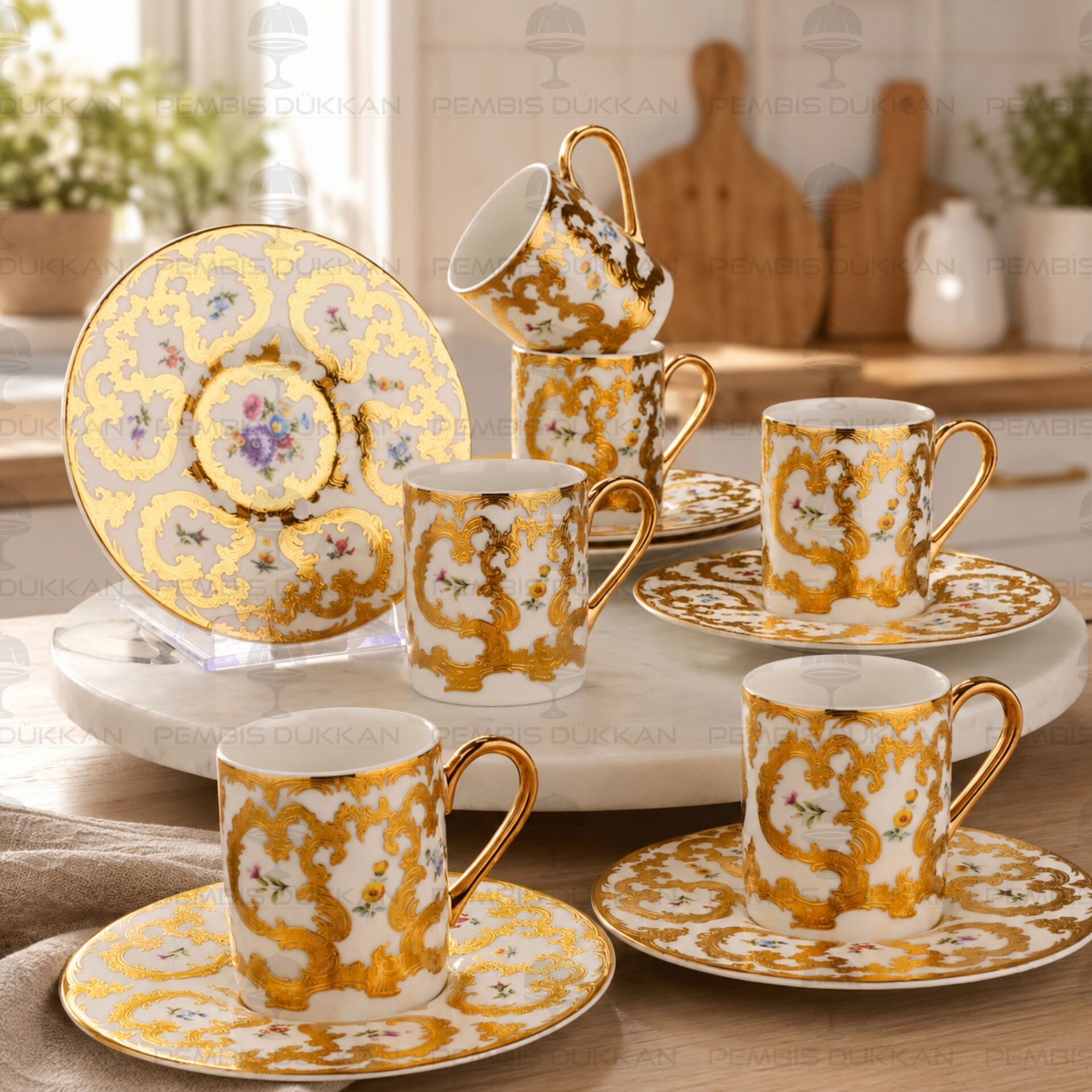 Royal Charme-Fıorella 24 K. Altın 6 Kişilik Kahve Fincan Takımı (Roy-0065)