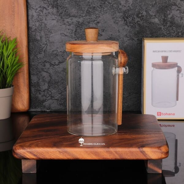 Nomi 900ml Kaşıklı, Akasya Kapaklı Kavanoz (Thn84313)