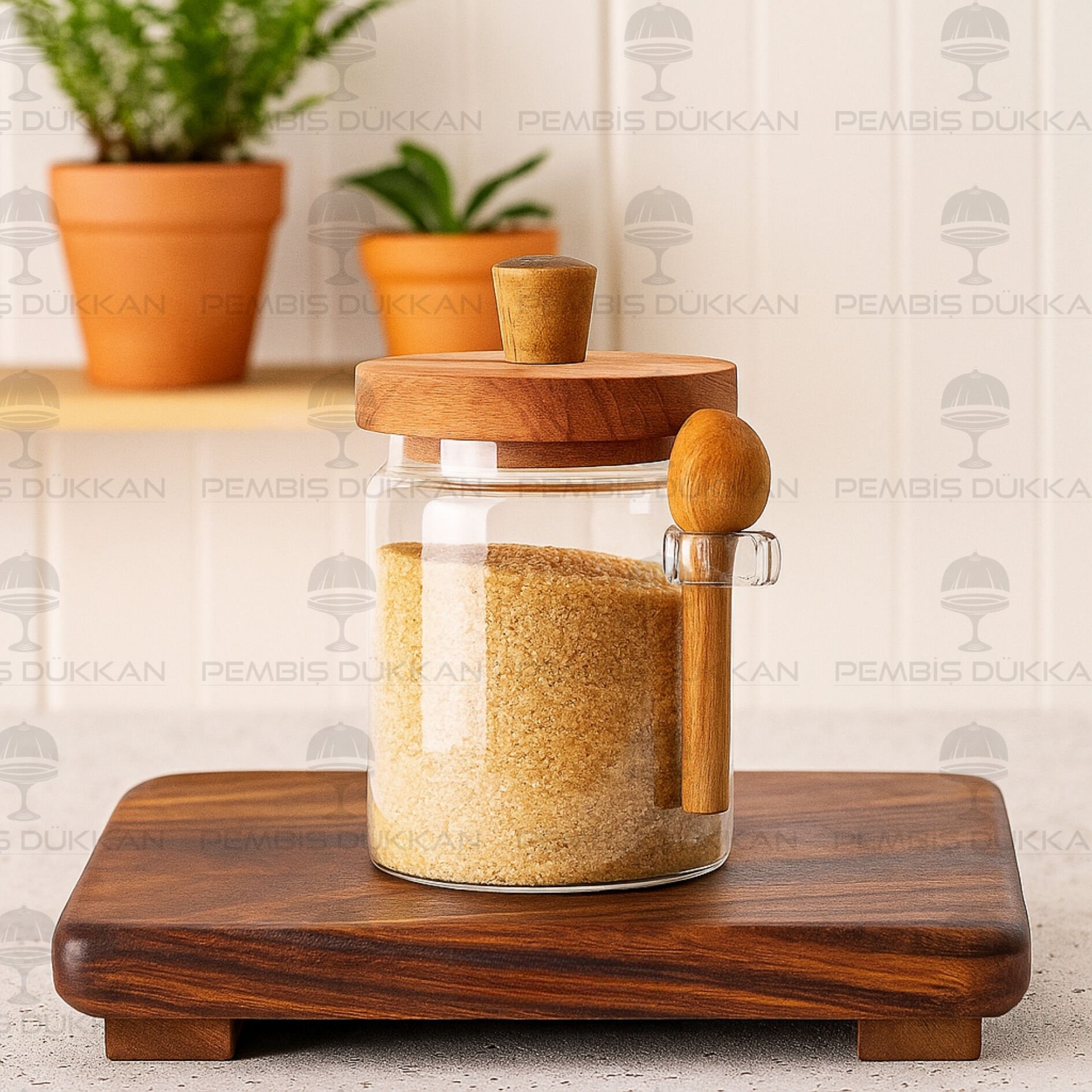 Nomi 700ml Kaşıklı, Akasya Kapaklı Kavanoz (Thn84312)