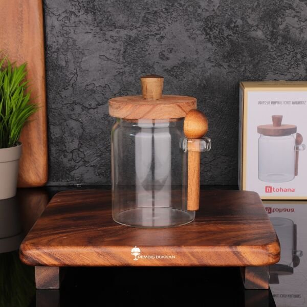 Nomi 700ml Kaşıklı, Akasya Kapaklı Kavanoz (Thn84312)